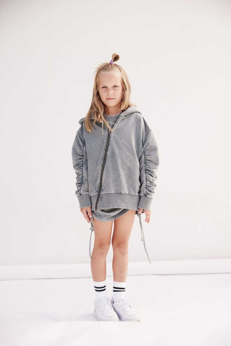 VINATGE GREY PUFF ZIP HOODIE