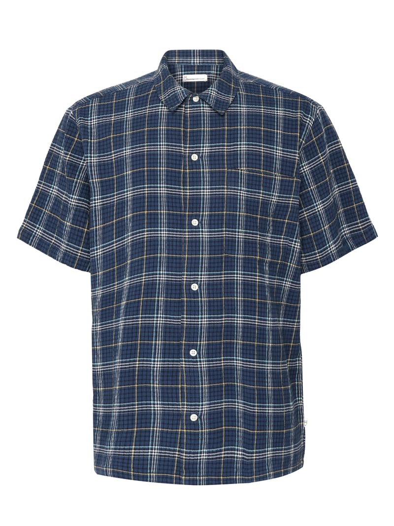 Box fit seersucker short sleeved shirt - GOTS/Vegan