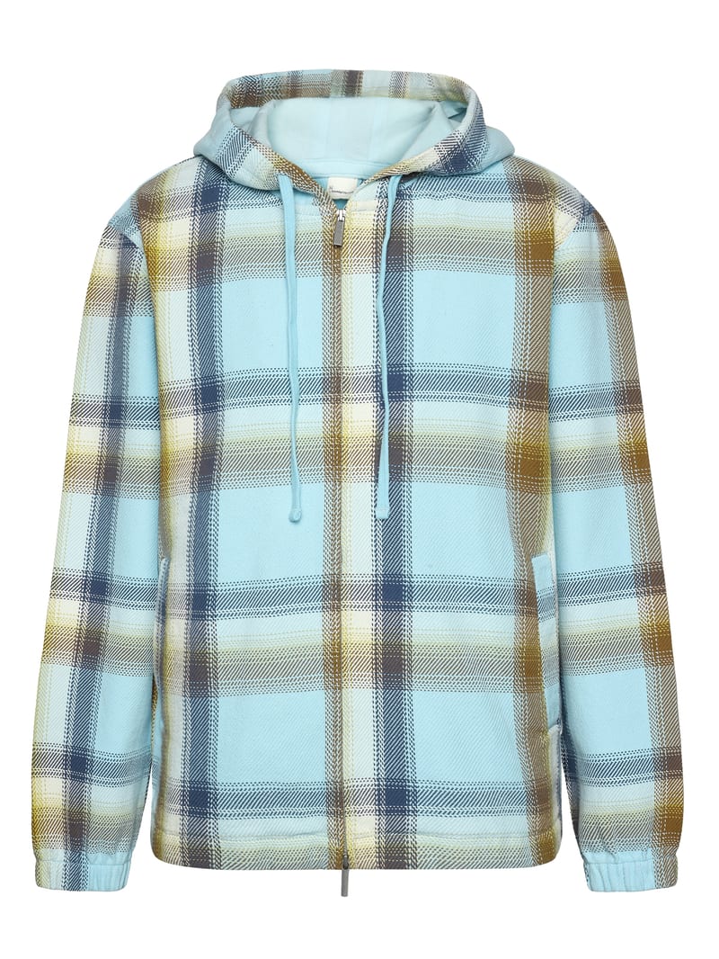 Checked hoodie twill zipper jacket - GOTS/Vegan