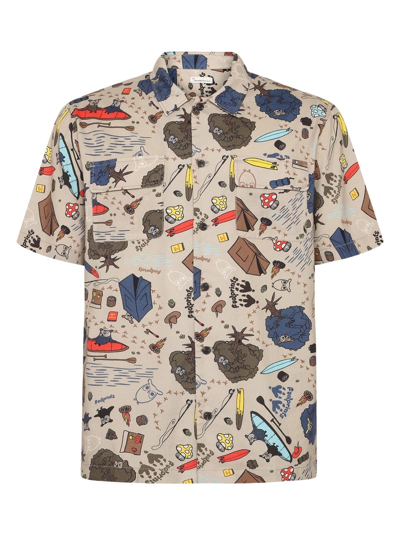 Regular fit structured AOP short sleeved shirt - GOTS/Vegan